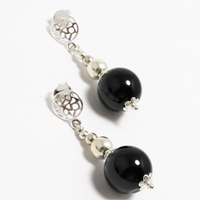 Pendientes de Onix y plata de 1ª ley