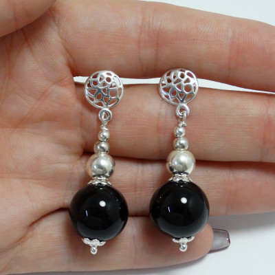 Pendientes de Onix y plata de 1ª ley