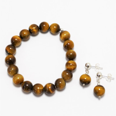 Conjunto de Ojo de Tigre y plata de 1ª ley