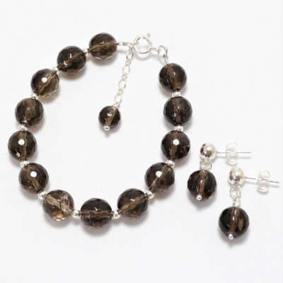 Conjunto de Cuarzo Ahumado y plata de 1ª ley