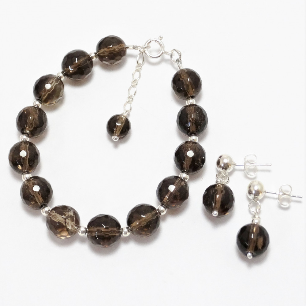 Conjunto de Cuarzo Ahumado y plata de 1ª ley