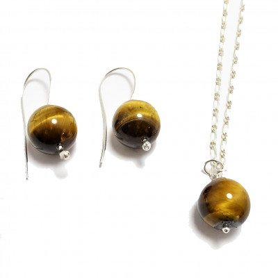 Conjunto ojo de tigre y plata 925 mm