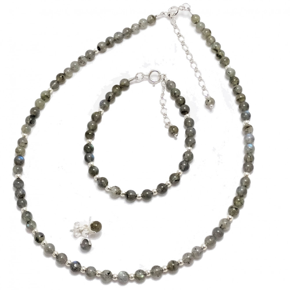 Conjunto labradorita y plata de 1ª ley 925 mm